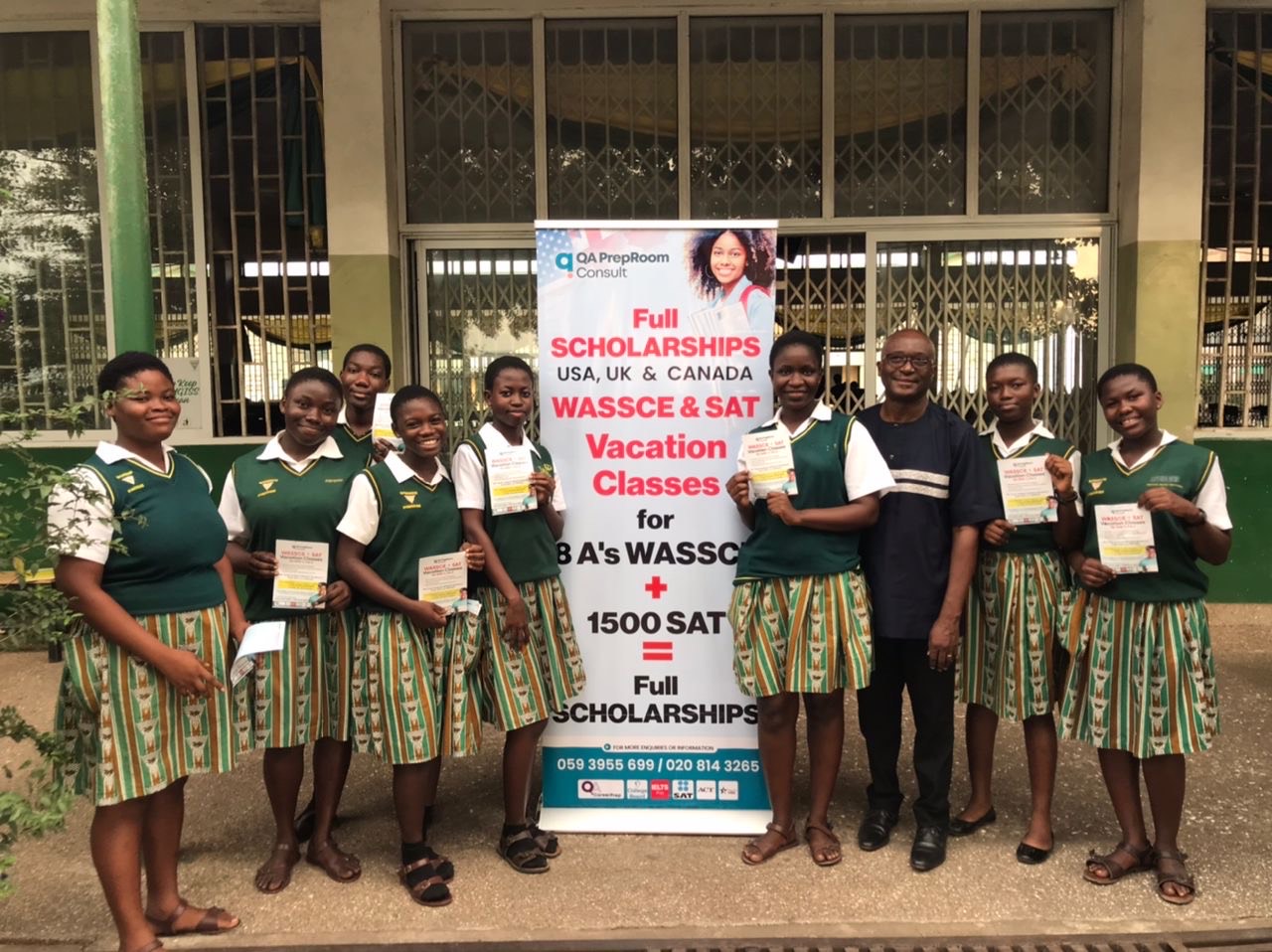 Team with students at Aburi Girls